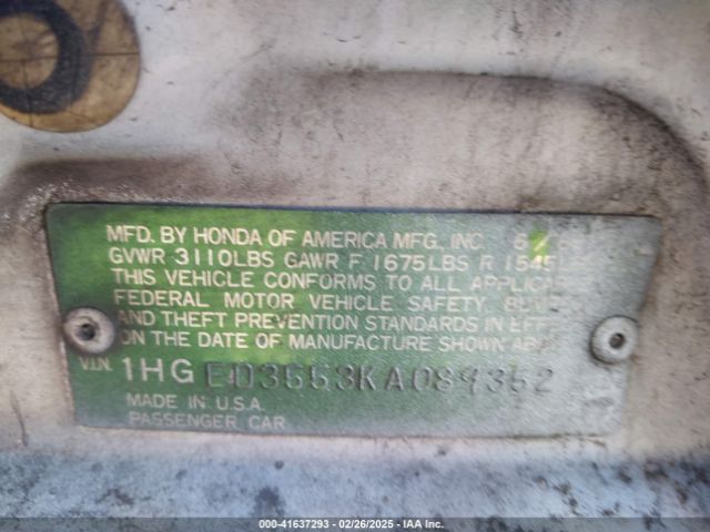 1989 HONDA CIVIC 1HGED3553KA089352 Photo 8