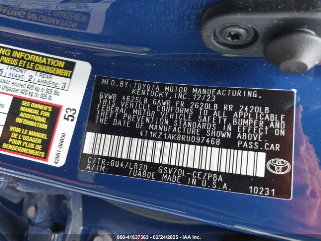 4T1KZ1AK8RU097468 Toyota Camry Xse V6