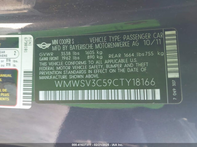 2012 MINI COOPER S WMWSV3C59CTY18166 Photo 8