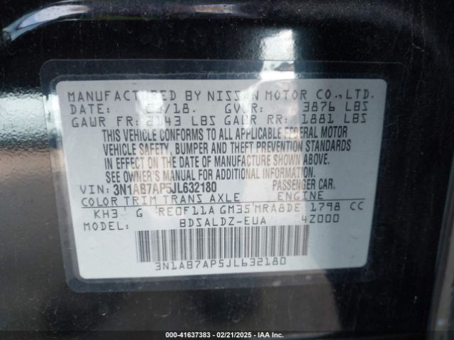 3N1AB7AP5JL632180 Nissan SENTRA SV