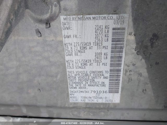 5N1AT2MV3KC791036 Nissan Rogue Sl