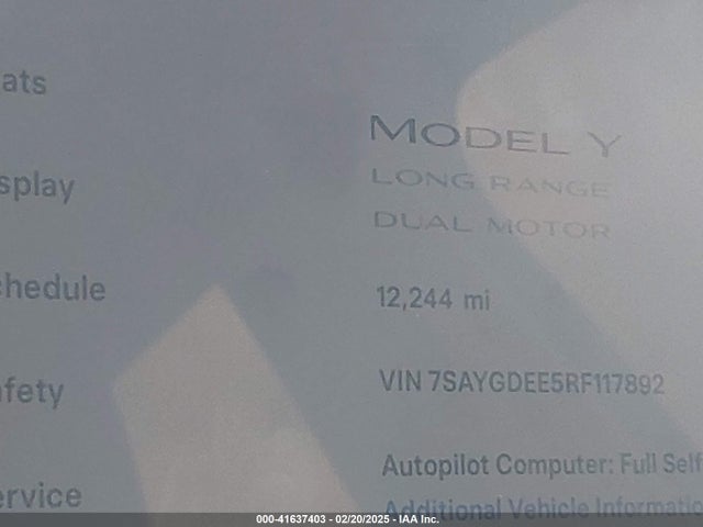 Aukcja sprzedaży 2024 Tesla Model Y Long Range Dual Motor All-wheel Drive, vin: 7SAYGDEE5RF117892, numer aukcji: 41637403