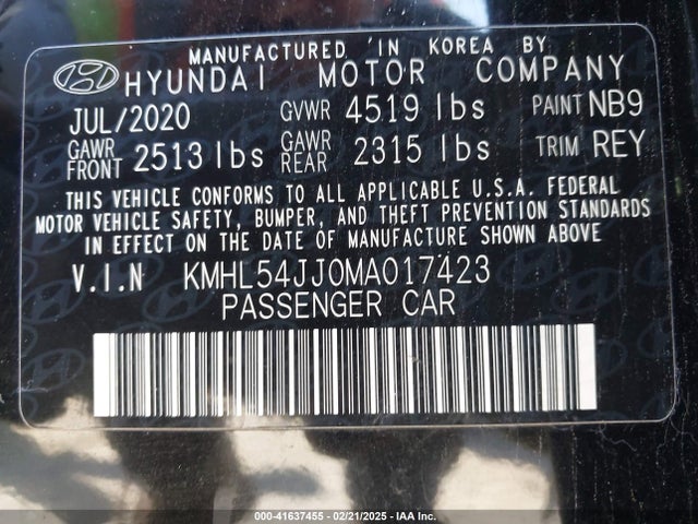 KMHL54JJ0MA017423 Hyundai Sonata Limited