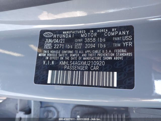 KMHLS4AGXMU210920 Hyundai ELANTRA SEL