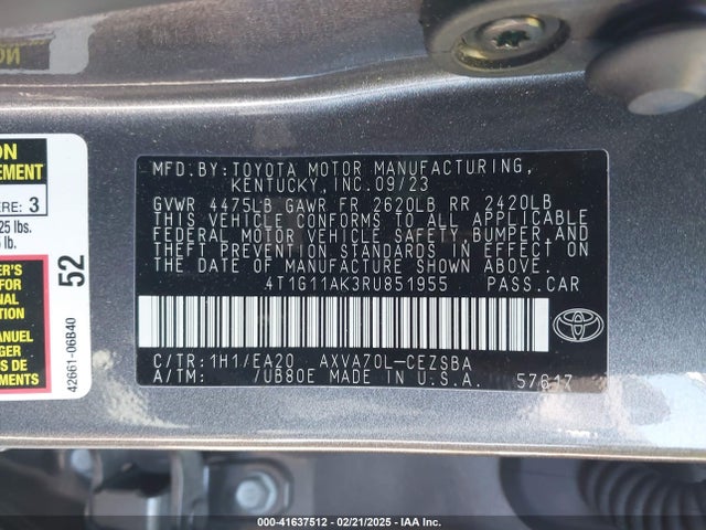 4T1G11AK3RU851955 Toyota CAMRY SE