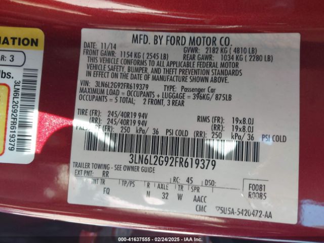 3LN6L2G92FR619379 Lincoln MKZ