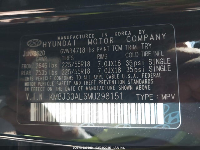 KM8J33AL6MU298151 Hyundai Tucson Limited