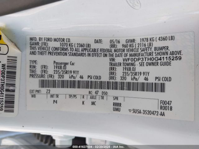 WF0DP3TH0G4115259 Ford FOCUS RS