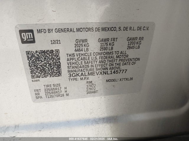 3GKALMEVXNL145777 GMC Terrain Fwd Sle