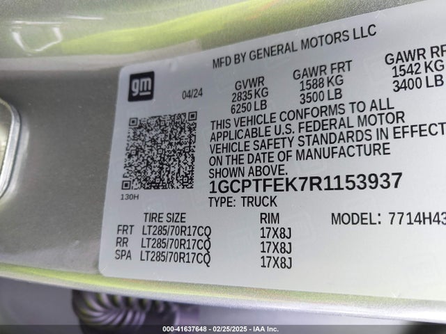 1GCPTFEK7R1153937 Chevrolet Colorado 4wd Zr2