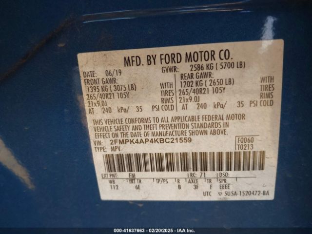 2FMPK4AP4KBC21559 Ford EDGE ST