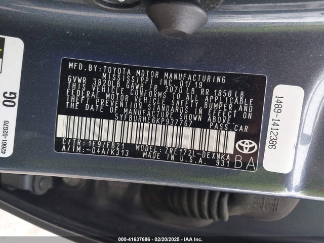 Toyota COROLLA LE 2019 5YFBURHE6KP937767 Image 9