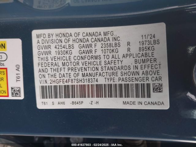 2HGFE4F87SH318374 Honda Civic  Hybrid Sport/sport Touring