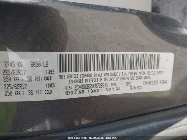 2C4RDGBG5KR729649 Dodge Grand Caravan Se