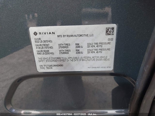 7FCTGAAL9NN004060 Rivian R1t Launch Edition