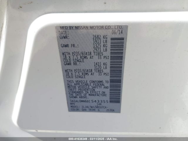 5N1AL0MN6EC543355 Infiniti QX60
