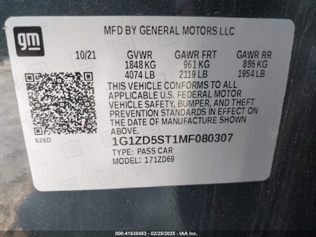 1G1ZD5ST1MF080307 Chevrolet Malibu Fwd Lt