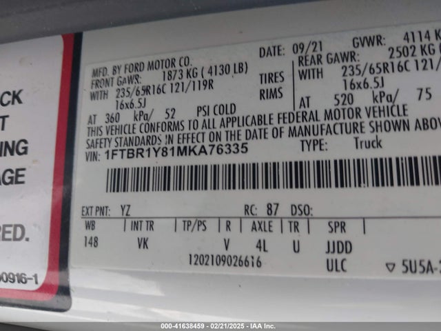 Ford Transit-250 2021 1FTBR1Y81MKA76335 Image 9
