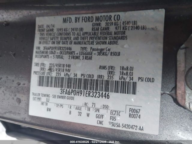 3FA6P0H91ER323446 Ford FUSION SE