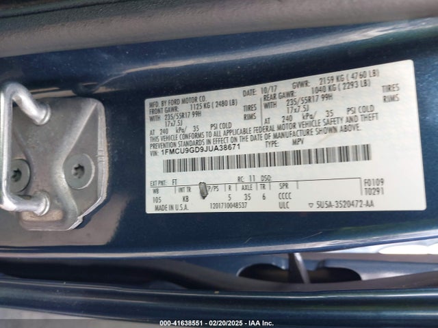 Ford ESCAPE SE 2018 1FMCU9GD9JUA38671 Image 9