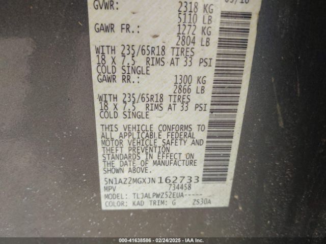 5N1AZ2MGXJN162733 Nissan MURANO S