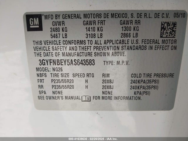 2010 CADILLAC SRX 3GYFNBEY5AS643583 Photo 8