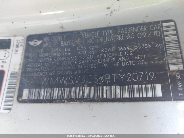 2011 MINI COOPER S WMWSV3C53BTY20719 Photo 8