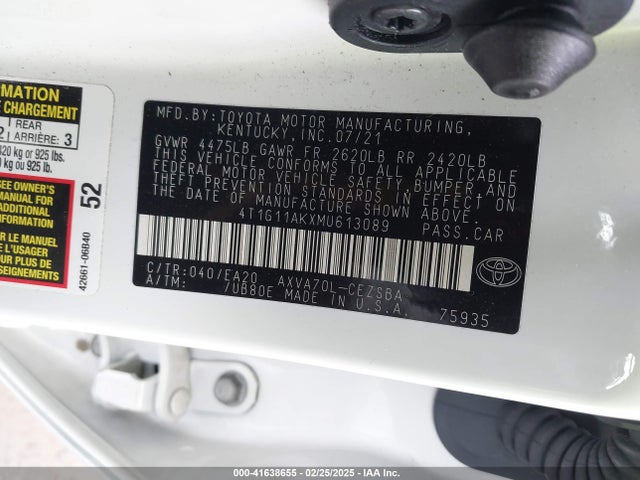 4T1G11AKXMU613089 Toyota CAMRY SE
