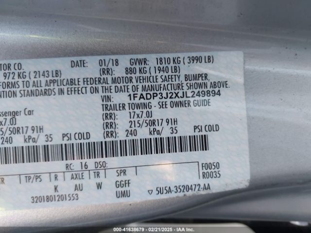 1FADP3J2XJL249894 Ford Focus Titanium