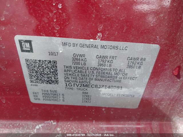 1GTV2MEC8JZ148081 GMC Sierra 1500 Sle