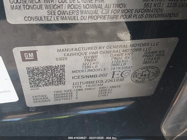 1GTU9BED3LZ261038 GMC Sierra 1500 4wd  Short Box Sle/4wd  Standard Box Sle