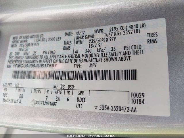 Ford Escape Titanium 2018 1FMCU9J99JUB17567 Image 9