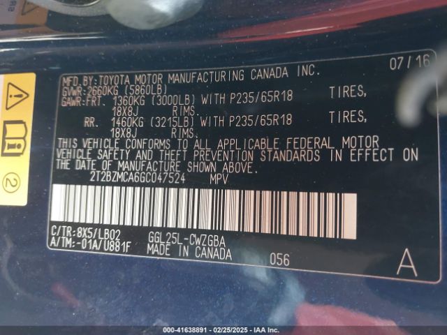 2T2BZMCA6GC047524 Lexus RX 350