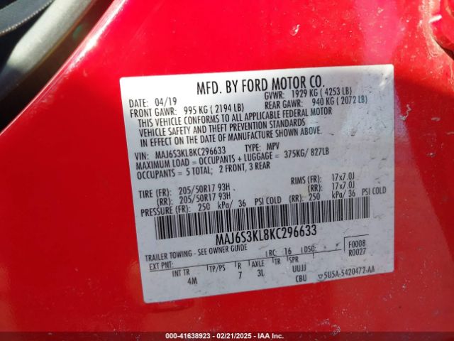 2019 FORD ECOSPORT MAJ6S3KL8KC296633 Photo 8
