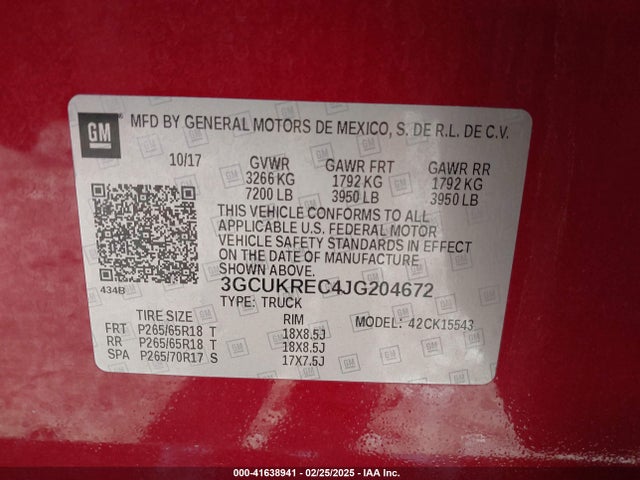 3GCUKREC4JG204672 Chevrolet Silverado 1500 2lt