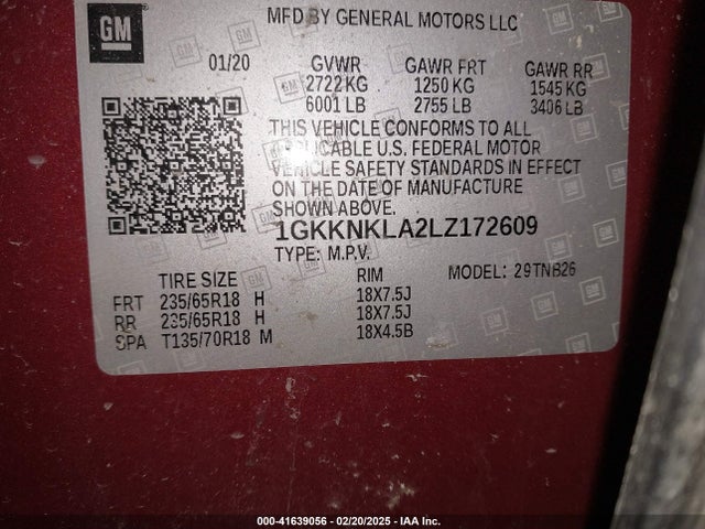 1GKKNKLA2LZ172609 GMC Acadia Fwd Sle