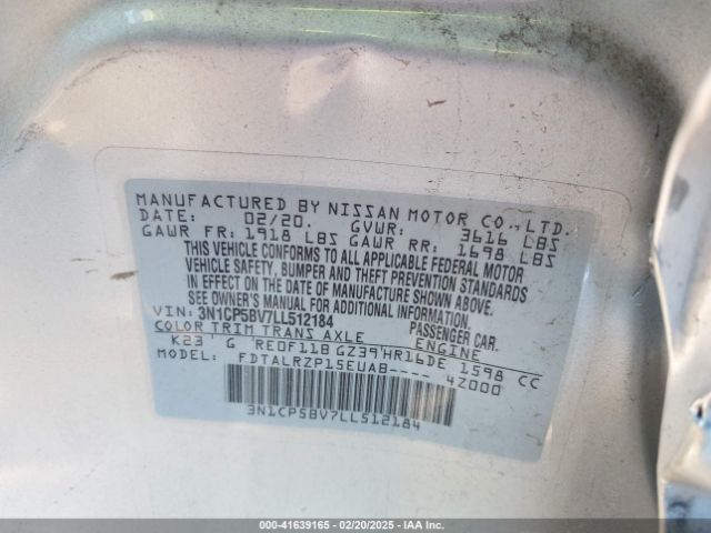 3N1CP5BV7LL512184 Nissan Kicks S Xtronic Cvt