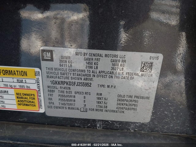1GKKRPKD3FJ255952 GMC Acadia Sle-2