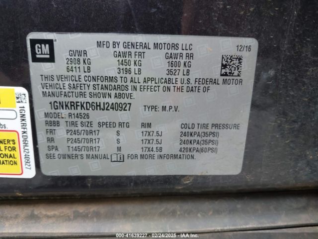 1GNKRFKD6HJ240927 Chevrolet Traverse Ls
