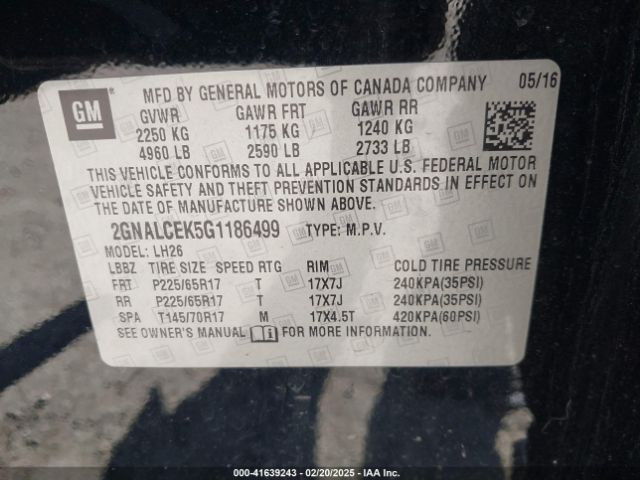 2GNALCEK5G1186499 Chevrolet EQUINOX LT