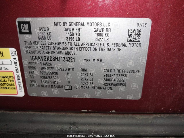 Chevrolet Traverse 1lt 2017 1GNKVGKD8HJ134321 Image 9