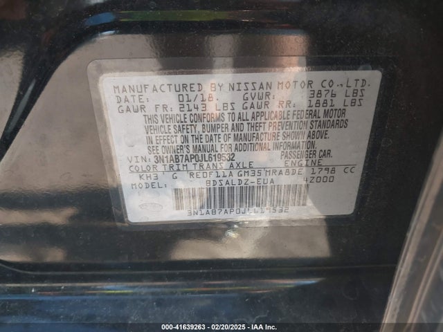 3N1AB7AP0JL619532 Nissan SENTRA SV