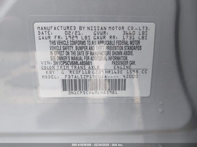3N1CP5CV6ML485981 Nissan Kicks Sv Xtronic Cvt