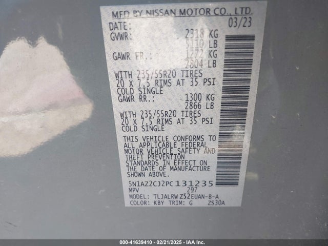 5N1AZ2CJ2PC131235 Nissan Murano Sl Fwd