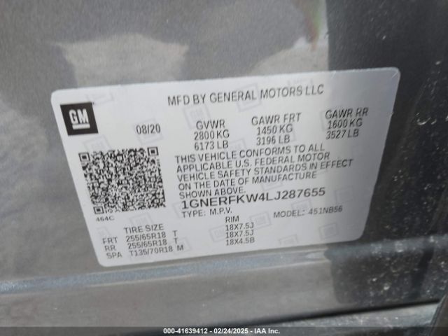 1GNERFKW4LJ287655 Chevrolet Traverse Fwd Ls