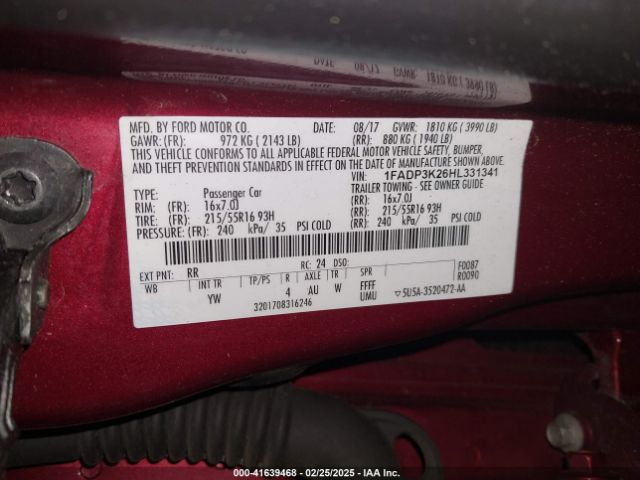 1FADP3K26HL331341 Ford FOCUS SE