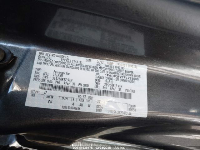 1FADP3F27FL293500 Ford FOCUS SE
