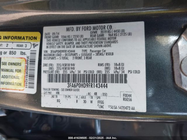 3FA6P0HD9FR143444 Ford FUSION SE