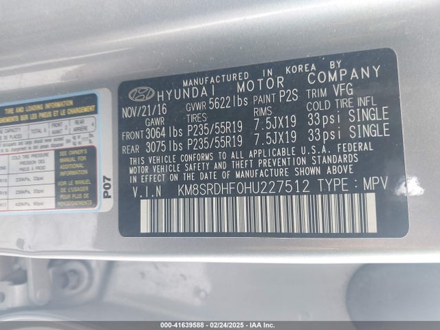 KM8SRDHF0HU227512 Hyundai Santa Fe Limited Ultimate