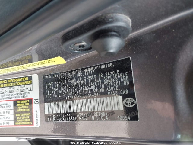 4T1B11HK6JU044219 Toyota CAMRY LE